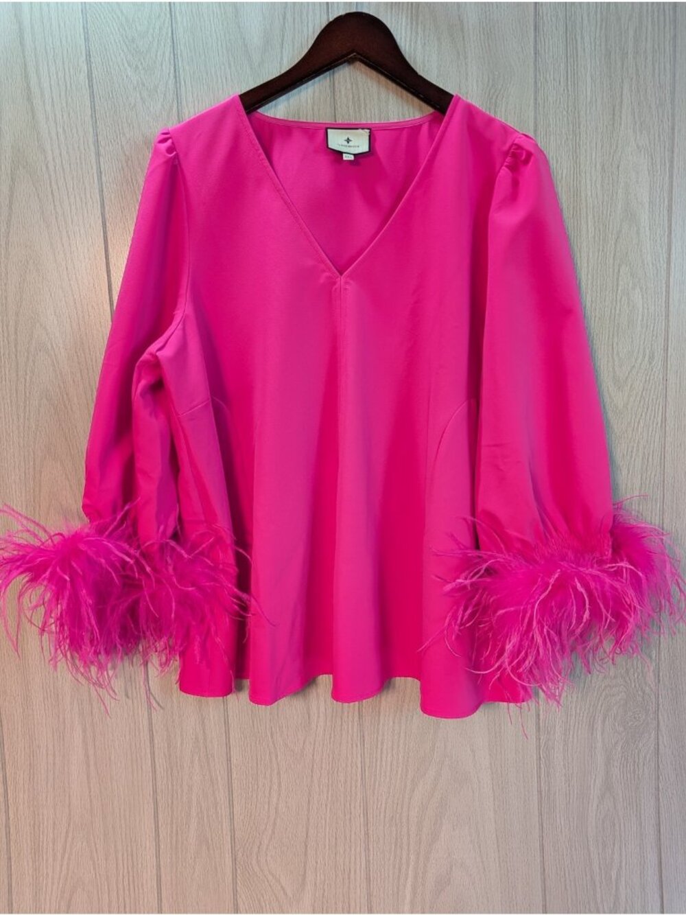 Tuckernuck Bright Pink Feather Miranda Top Size XXL Short Sleeve V Neck